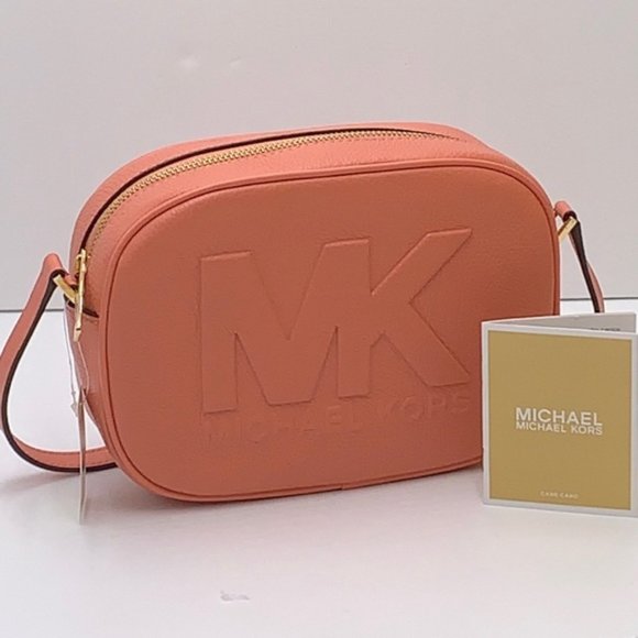 MICHAEL KORS Jet Set Medium Embossed Pebbled Leather Crossbody Bag Sherbert - Picture 2 of 16